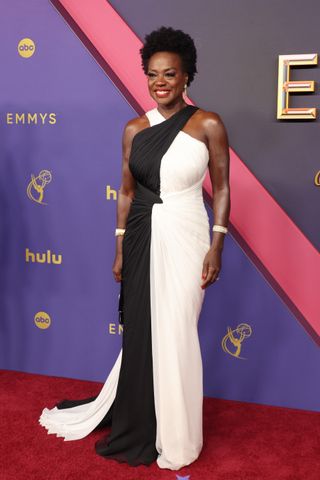 Viola Davis wears a black and white custom Zuhair Murad dress.