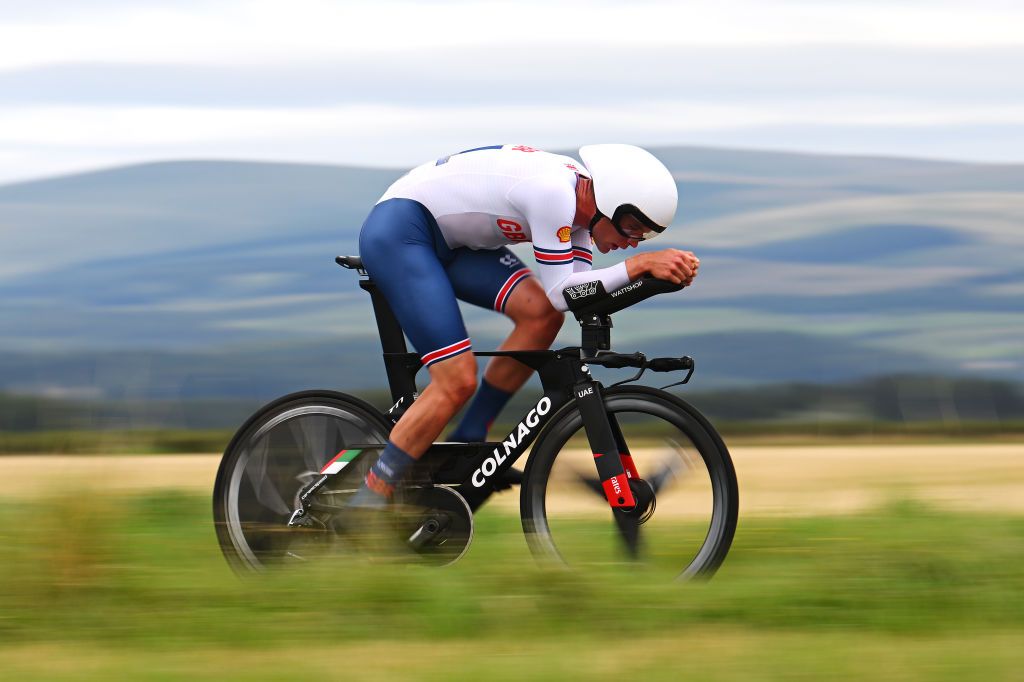 STIRLING SCOTLAND AUGUST 09 Josh Charlton of The United Kingdom sprints during the Men Under 23 Individual Time Trial a 362km race from Stirling to Stirling 80m at the 96th UCI Cycling World Championships Glasgow 2023 Day 7 UCIWT on August 09 2023 in Glasgow Stirling Photo by Dario BelingheriGetty Images