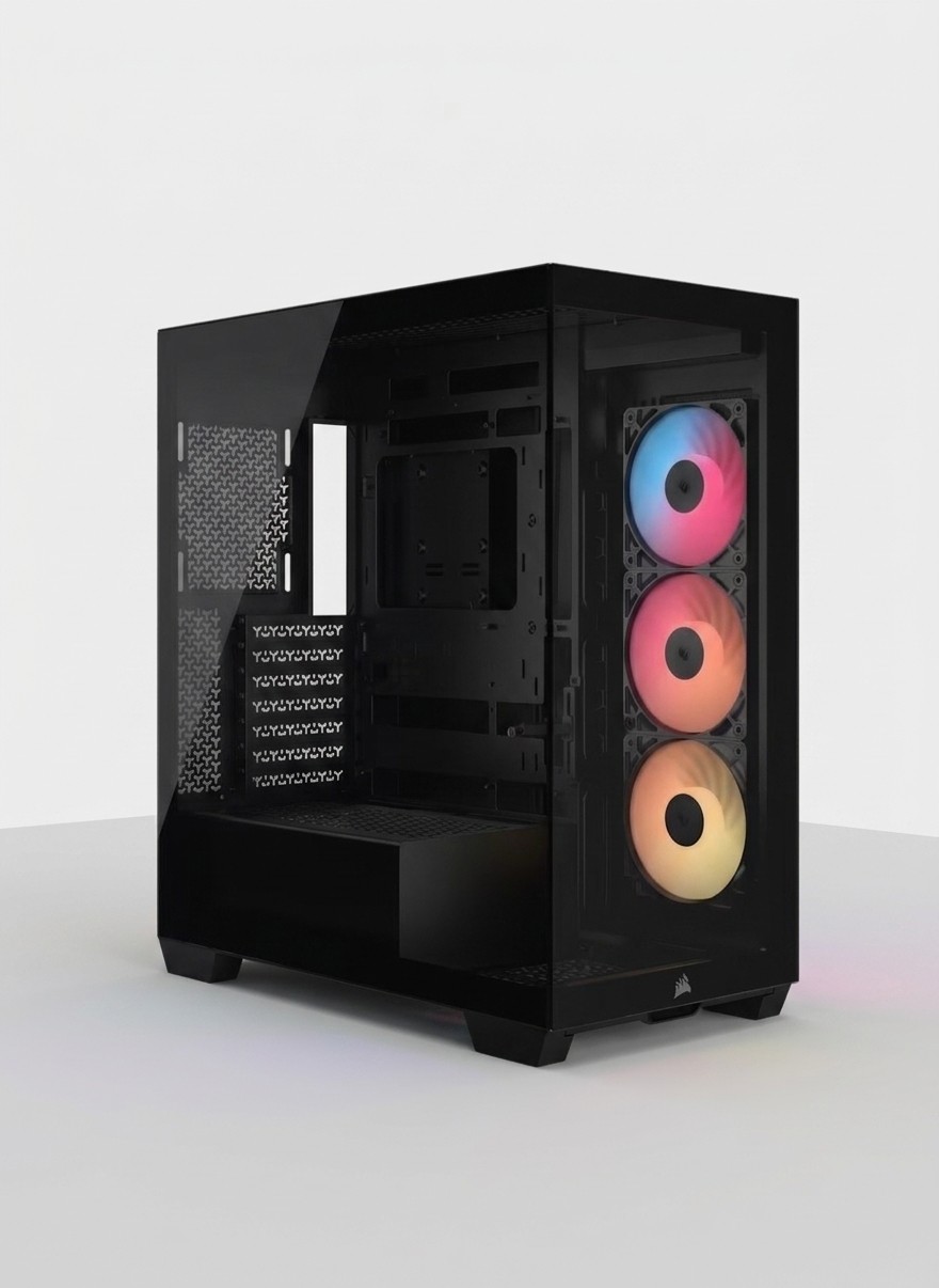 A Corsair 3500 X RS PC case on a grey background