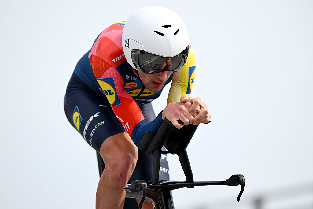 MASSA, ITALY - MAY 19: Derek Gee-West of Canada and Team Lidl - Trek competes during the 109th Giro d&amp;apos;Italia 2026, Stage 10 a 42km individual time trial stage from Viareggio to Massa / #UCIWT / on May 19, 2026 in Massa, Italy. (Photo by Dario Belingheri/Getty Images)