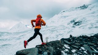 how to run in the snow: runner on the snowy mountains