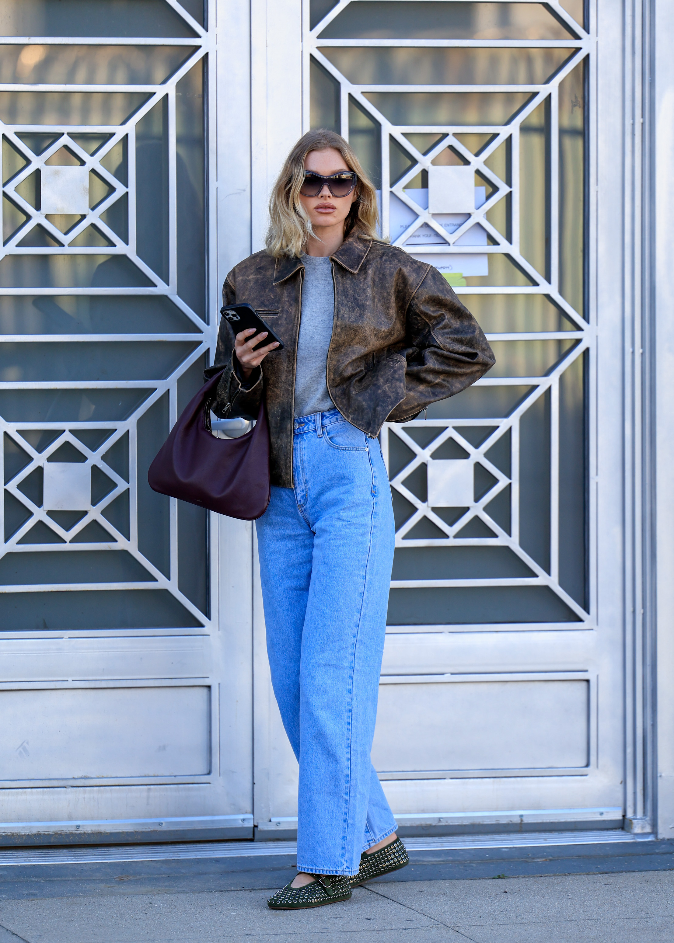 Elsa Hosk wearing jeans and Mary Janes