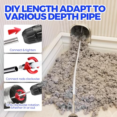 Holikme 30 Feet Dryer Vent Cleaner Kit, Flexible Lint Brush With Drill Attachment, Fireplace Chimney Brushes Extends Up to 30 Feet for Easy Cleaning, Use With or Without a Power Drill