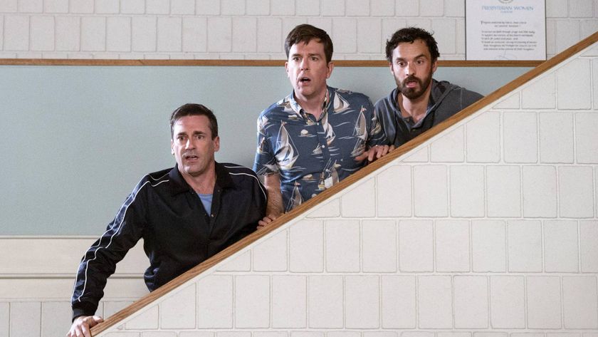 (L-R) Jon Hamm as Bob Callahan, Ed Helms as Hogan &quot;Hoagie&quot; Malloy and Jake Johnson as Randy &quot;Chilli&quot; Cilliano in &quot;Tag&quot;