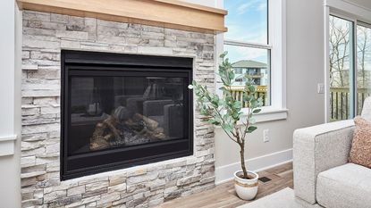 A living room gas fireplace 