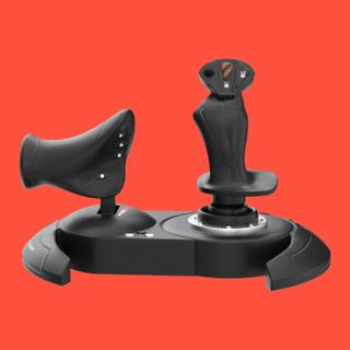 The Thrustmaster T.Flight HOTAS X on a red background