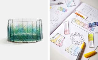 Crystal design sketches on paper