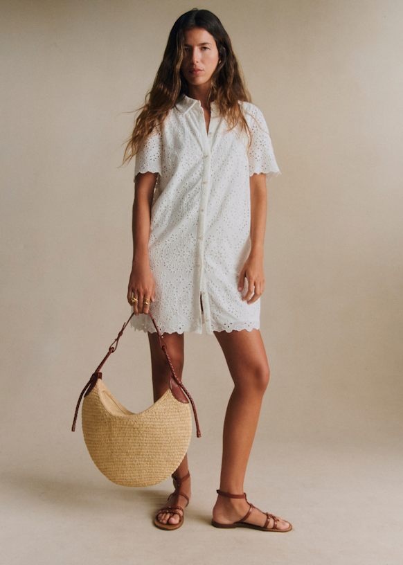 Helly Dress - Embroidered Ecru - Organic Cotton - Textile Made From Organic Fibers - S&amp;eacute;zane
