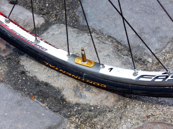 Tom Boonen (Quick Step) used Ambrosio Nemesis box-section aluminum tubular rims today.