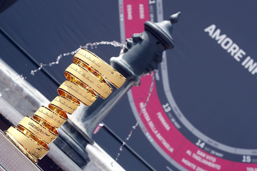 The trophy on display during stage 9 at the Giro d'Italia