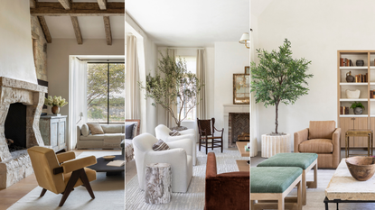 Three neutral-toned living rooms designed by Marie Flanigan.