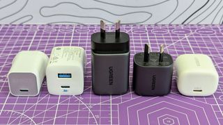 Five small USB chargers from Anker and Ugreen