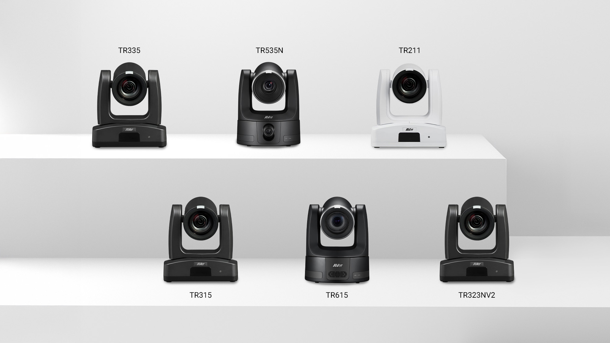 AVer PTZ cameras in black and white.