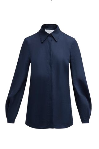 Gabriela Hearst Delmer Stitched-Collar Long-Sleeve Linen Top