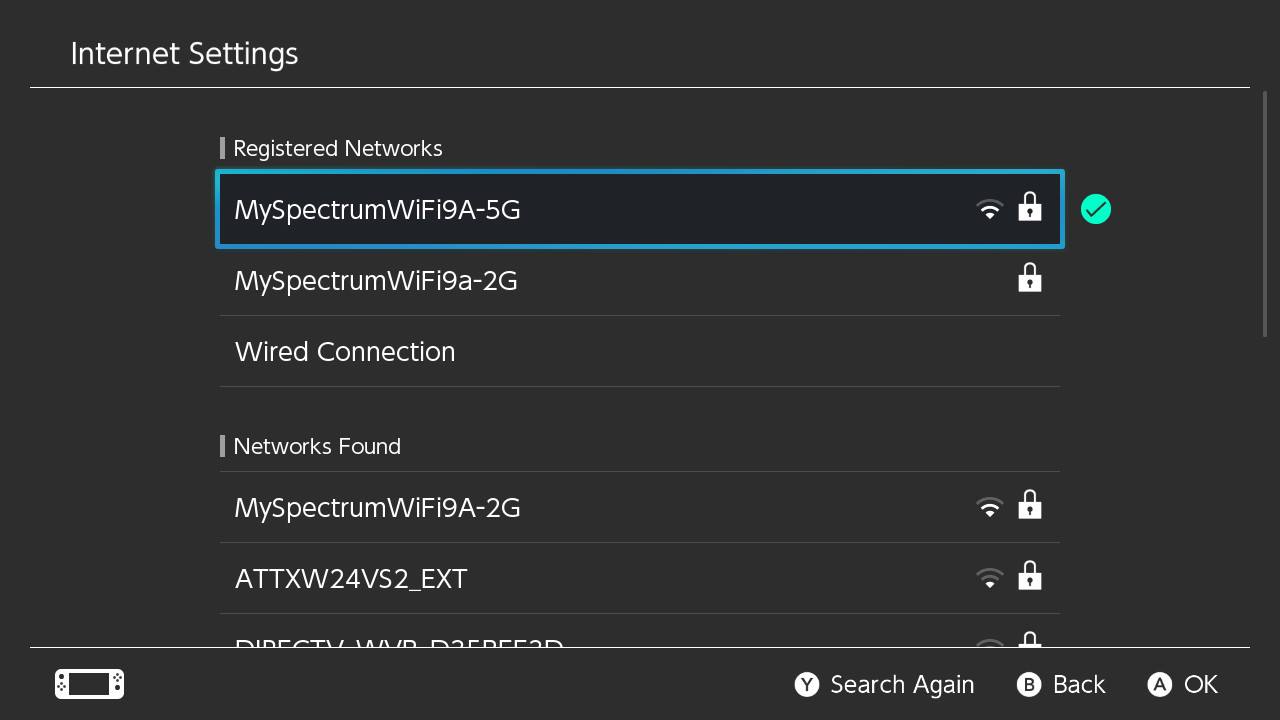 How to connect to a hotspot on your Nintendo Switch by showing steps: Select your smartphone's hotspot from the WiFi list, then input the password to connect