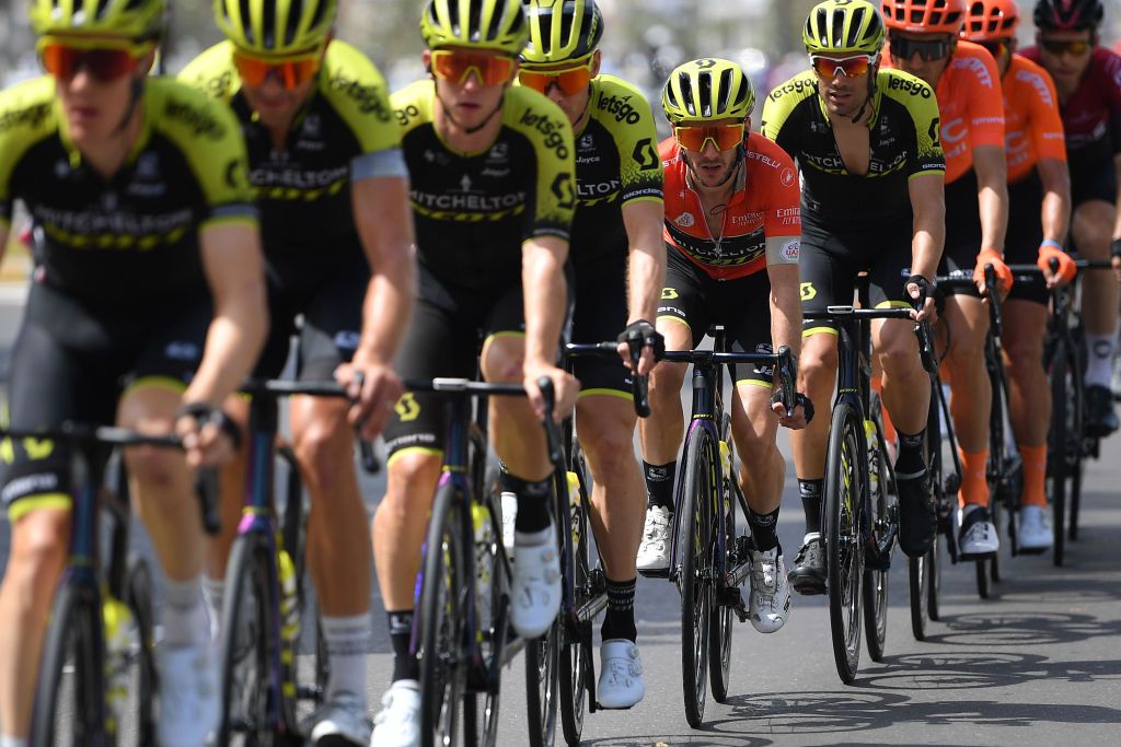 Adam Yates sits behind his Mitchelton-Scott teammates