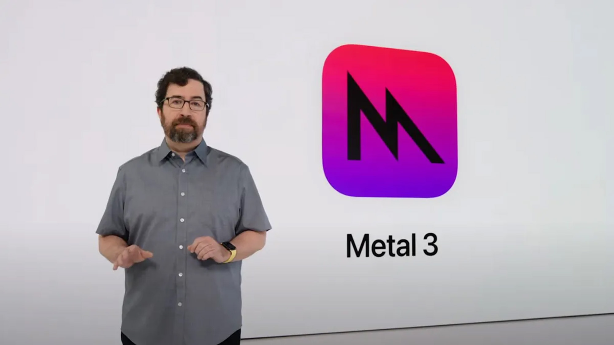 Jeremy Sandmel speaking at WWDC 2022 about Metal 3 API