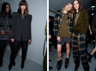 Two Photos each featuring two Models wearing the next generation cargo pant, and Marant's microscopic skirts.