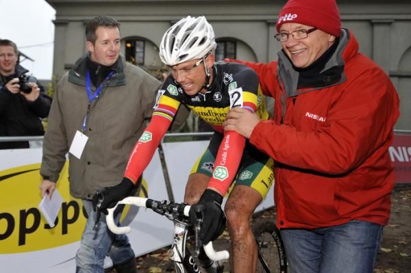 Sven Nys had to work hard for the win and was delighted afterward.