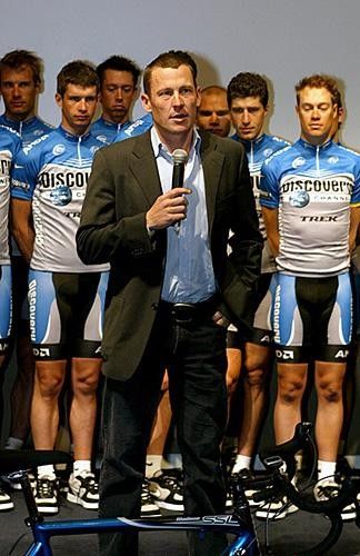 Lance Armstrong changes roles from team leader to team emcee.