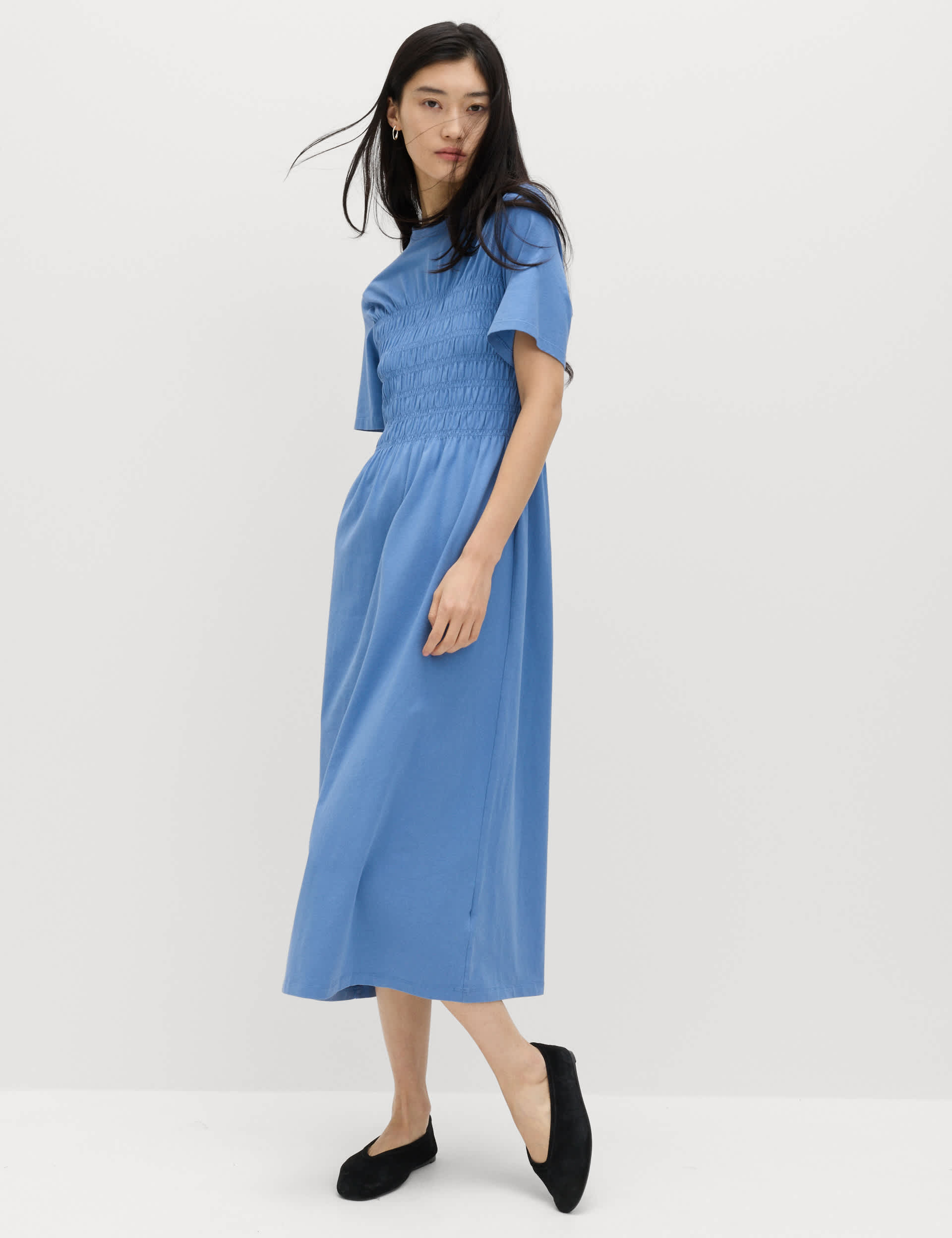 Cotton Rich Shirred Midi T-Shirt Dress