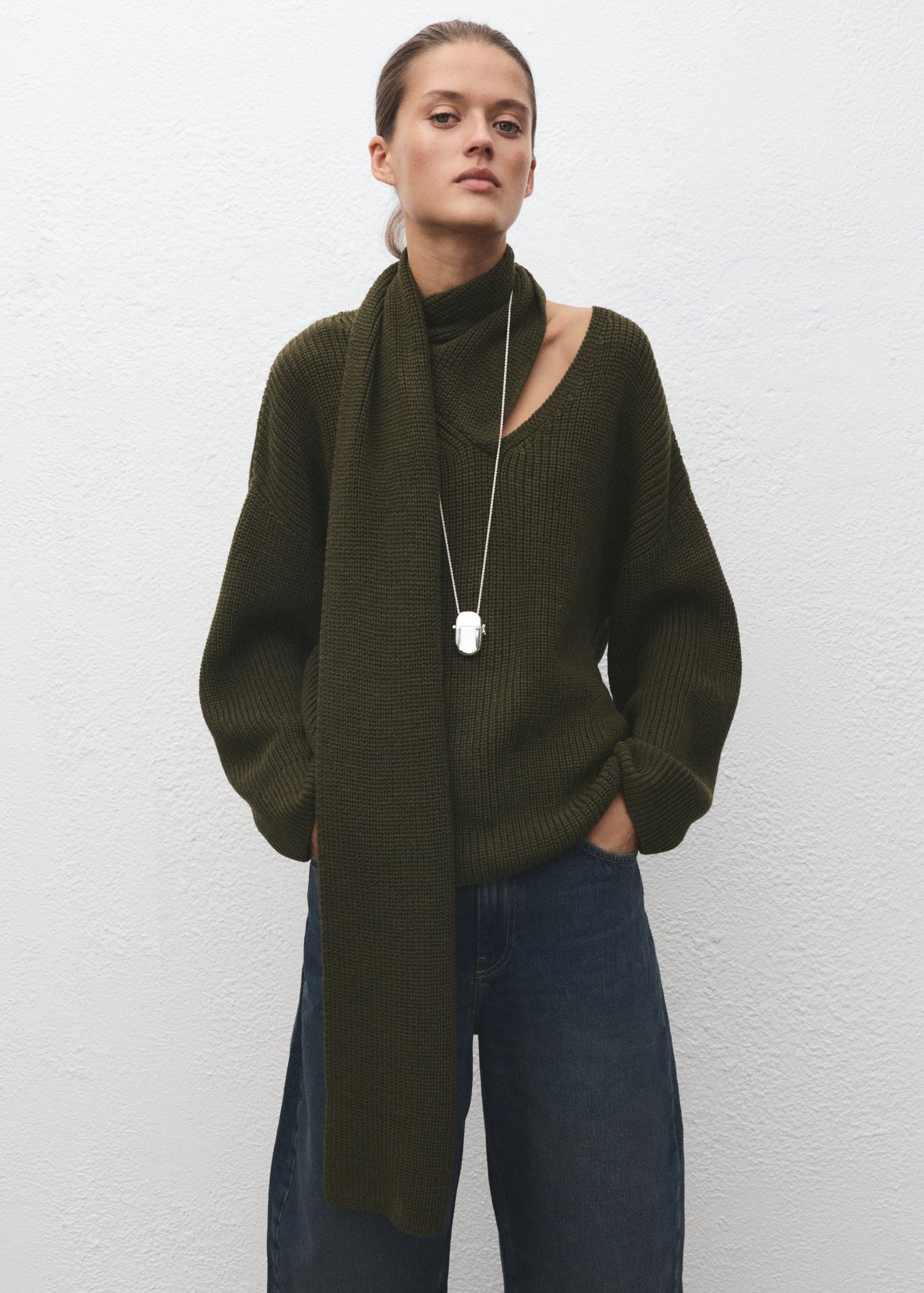Knitted Sweater With Scarf - Women | Mango Usa