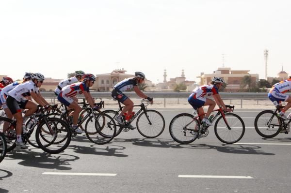 The racers pass the outskirts of Doha