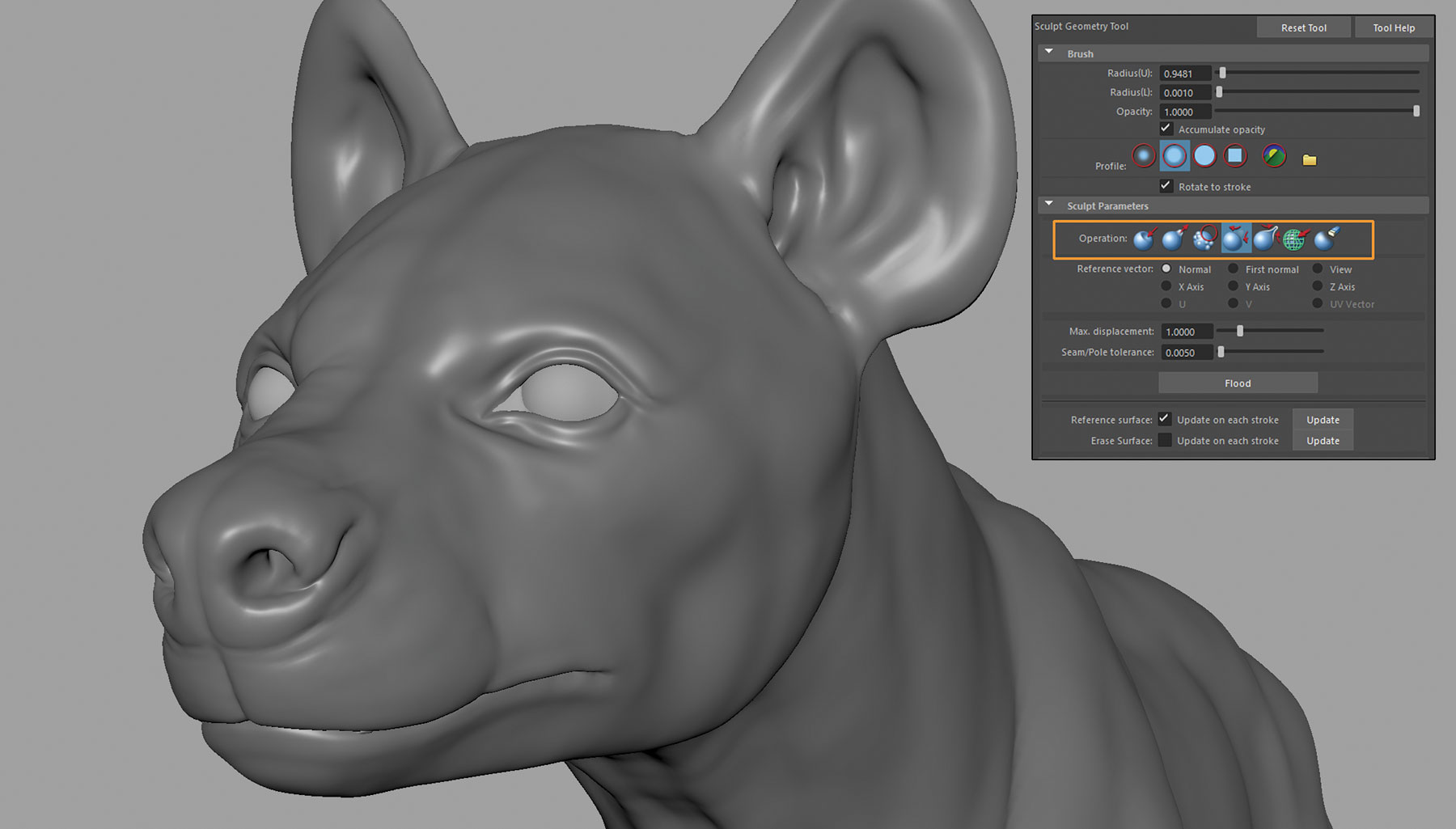 Details 'relaxed' with Sculpt Geometry brush without losing form