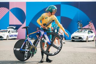 Picture by Alex WhiteheadSWpixcom 24072024 Paris 2024 Olympics Cycling Road ITT FamiliarisationTraining Paris France Luke Plapp of Australia