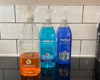 Eco-friendly cleaning products from Method on kitchen stovetop