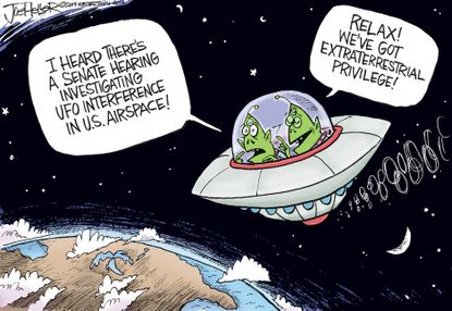 Political Cartoon U.S. UFO Congressional Hearing Aliens