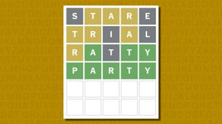 Wordle answer 775 on a yellow background