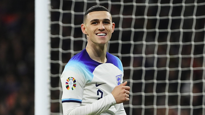 Phil Foden of England celebrates the team&#039;s goal ahead of the England vs Iceland 2024 international friendly.