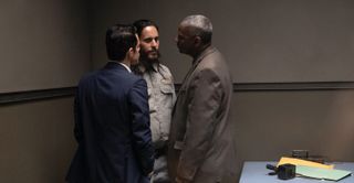 Detective Jimmy Baxter (Rami Malek) and Sherriff's Deputy Joe "Deke" Deacon (Denzel Washington) square off against creepy suspect Albert Sparma (Jared Leto) in this thriller written and directed by John Lee Hancock. 