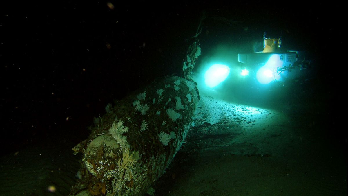 The Pisces IV sub, used in Bob Ballard&#039;s expedition, explores a sunken World War II Japanese submarine. The sub was sunk by the USS Ward in what is considered the first shot fired by the U.S.