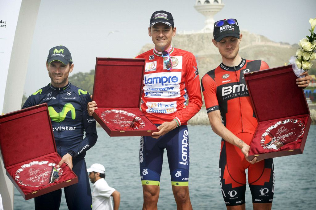 The 2015 Tour of Oman podium show off their prizes