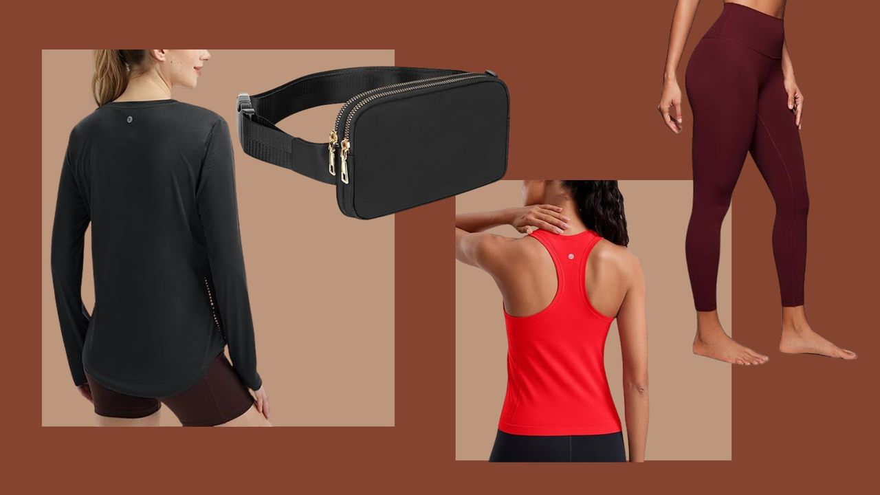 A selection of the best Lululemon alternatives, including bag, leggings, long and short-sleeve tops