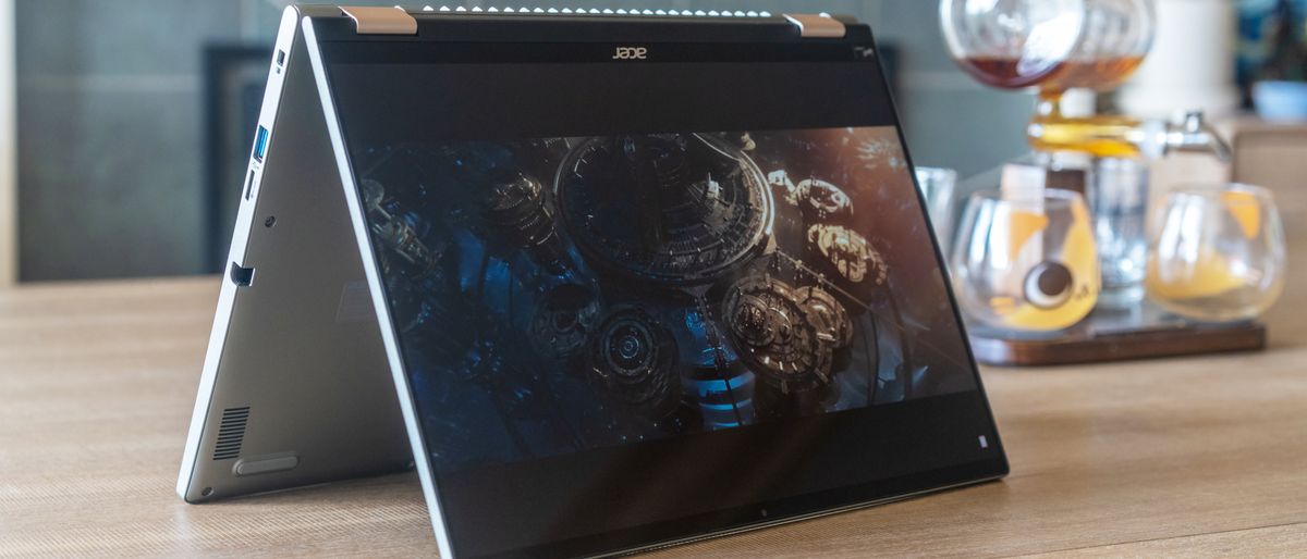 Acer Spin 5 review unit tented on a desk