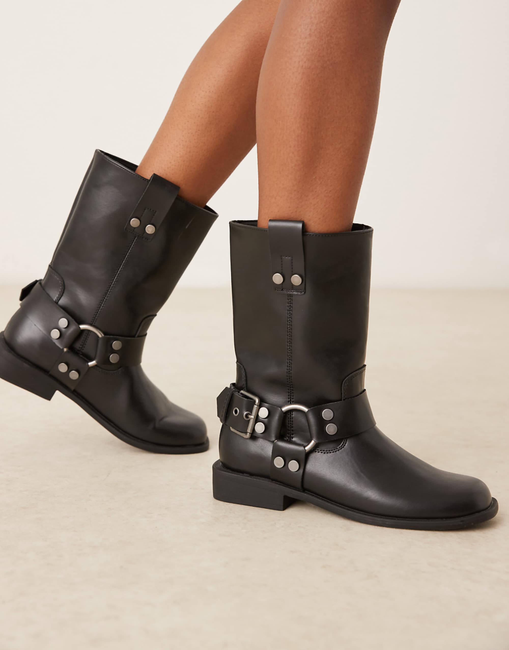 Asos Design Wide Fit Arley Flat Biker Boot in Black