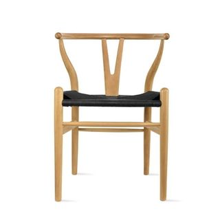 2xhome Wishbone Solid Wood Armchair With Arms Open Y Back Farmhouse Dining Office Chair With Woven Black Seat, Black