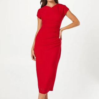 red midi dress