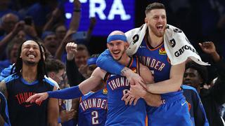 Members of the Oklahoma City Thunder celebrate win in Game 7 of 2025 NBA Finals