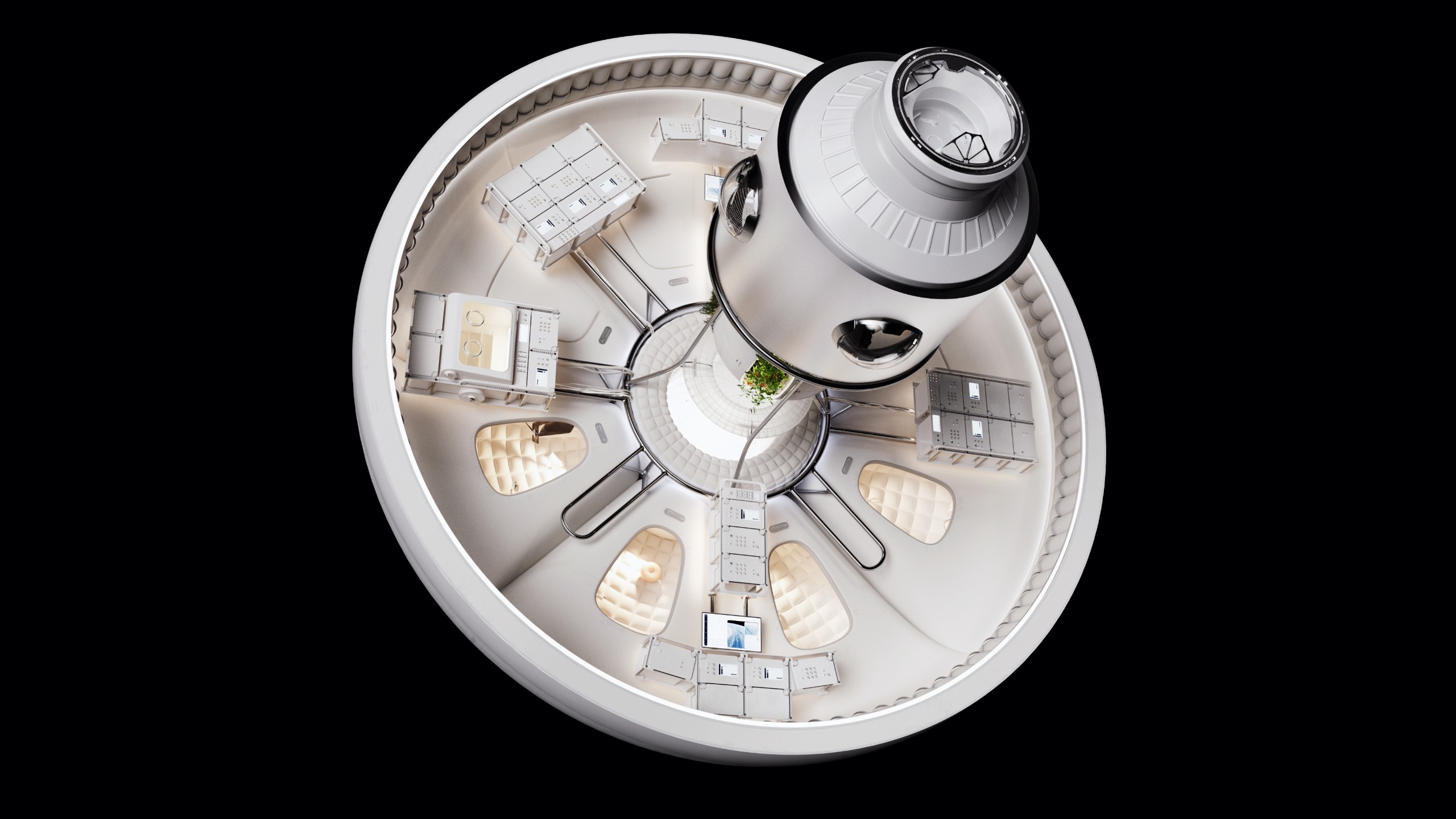 A cutaway view of the Thunderbird orbital station