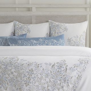 Genevieve white and blue embroidered duvet