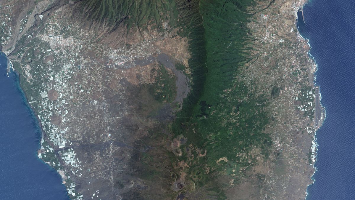 A satellite image of La Palma before the eruption started.
