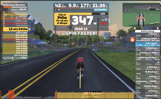 Screenshots from Zwift's Endurance Elevator session