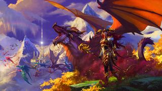 World of Warcraft: Dragonflight characters look out onto the Dragon Isles
