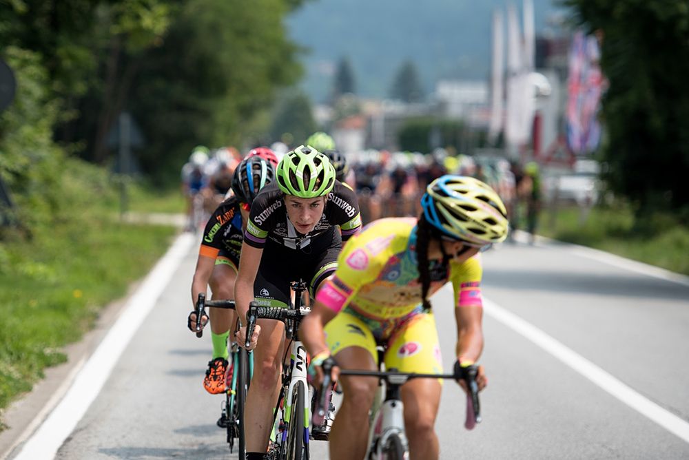 Pressure is on for the start here Riejanne Markus (Liv Plantur) is working to force the break at the final stage of the Giro Rosa 2016 on 10th July 2016.