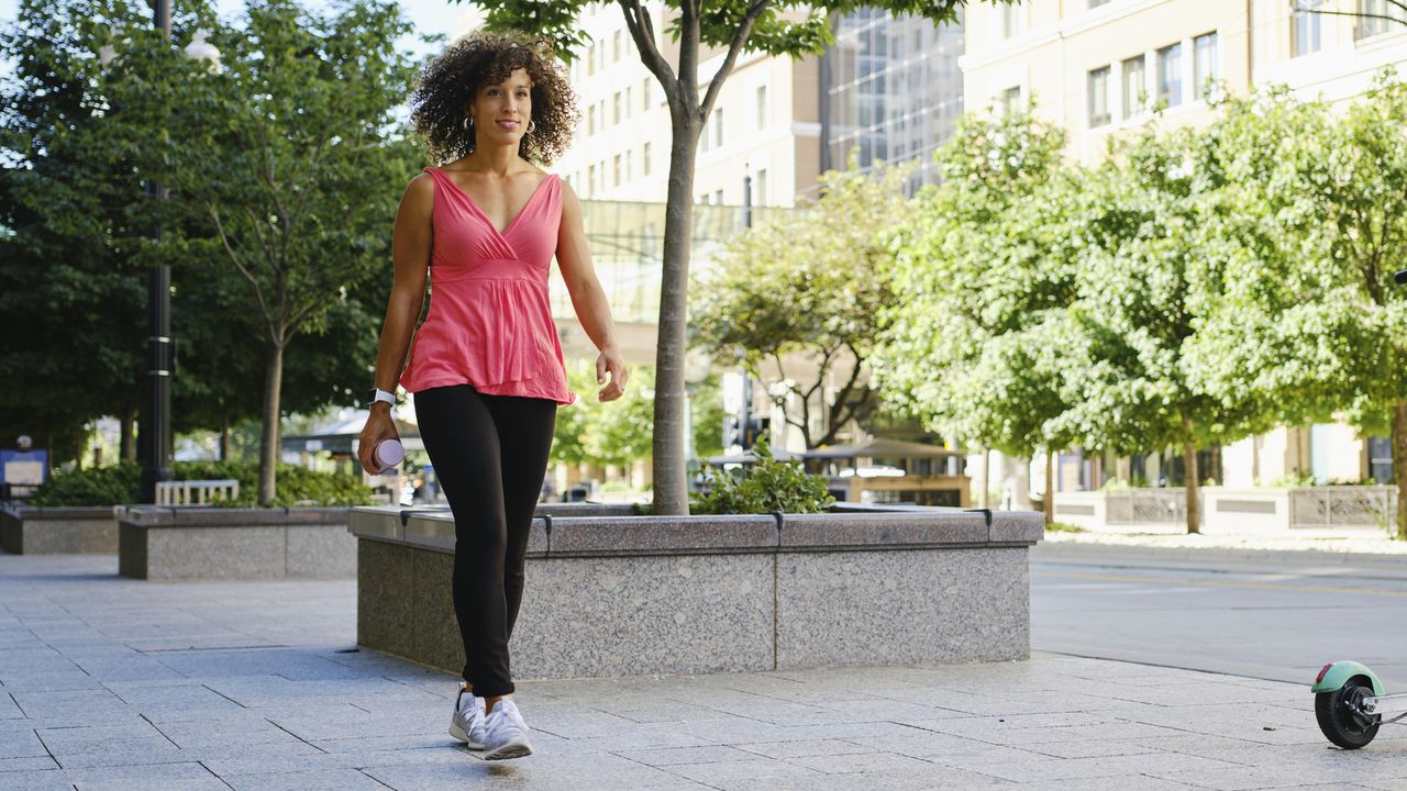 Woman walking on street