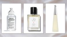 A selection of 'Fresh perfumes' from brands including Maison Margiela, Joe Loves and Issey Miyake in a white bedding-style template